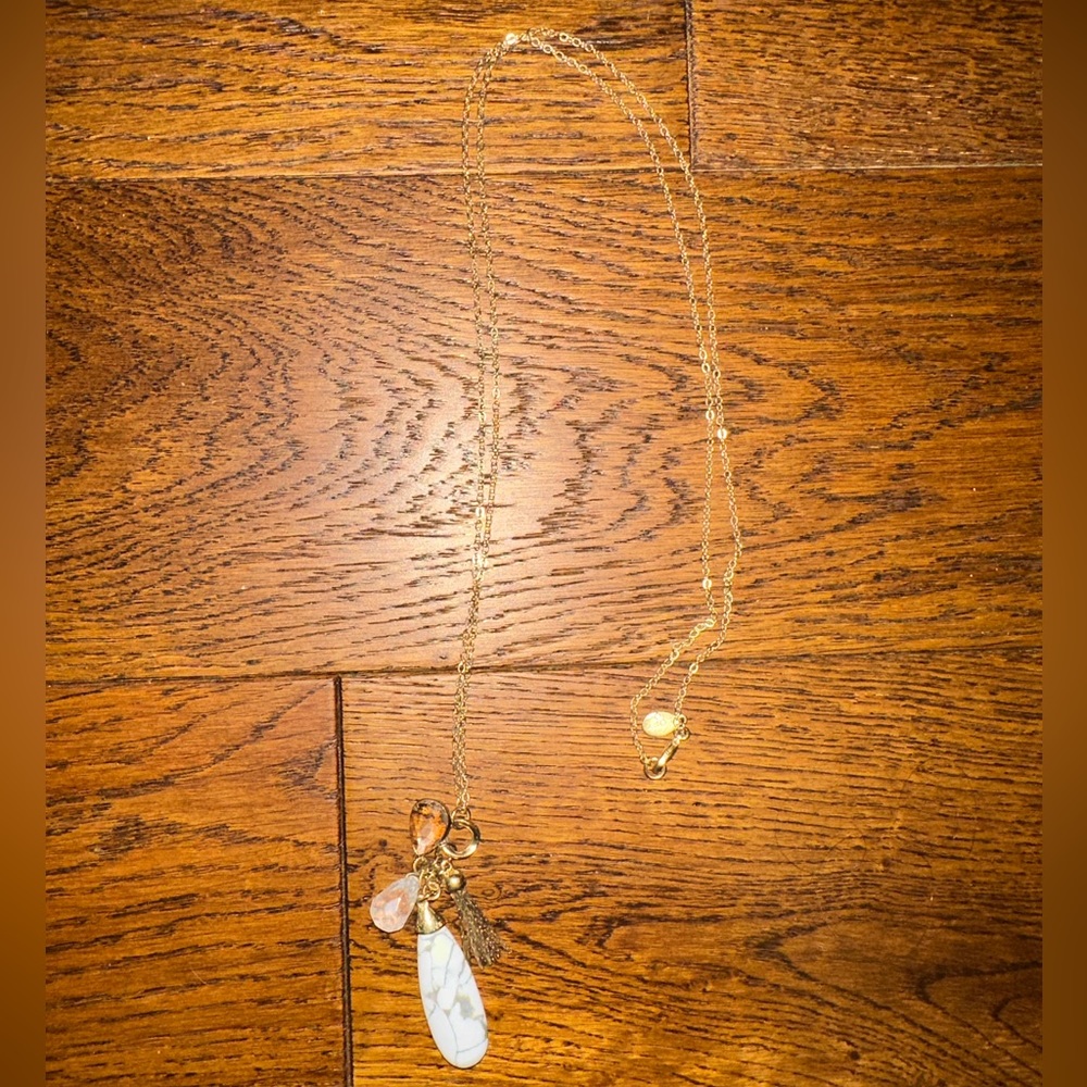 LOFT Long Stone and Tassel Necklace